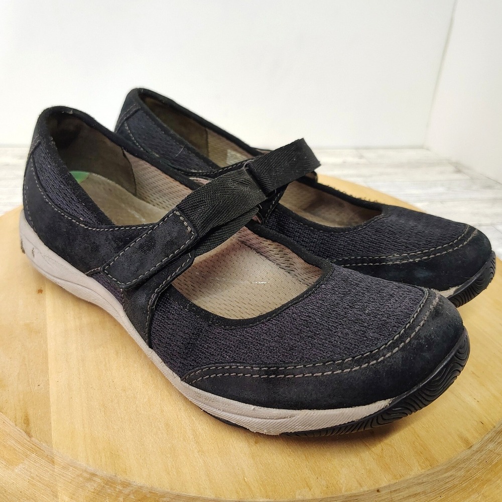 Comfortcore Mary Jane Shoes Black Leather Hook Strap Wedge Womens 7.5 Dansko